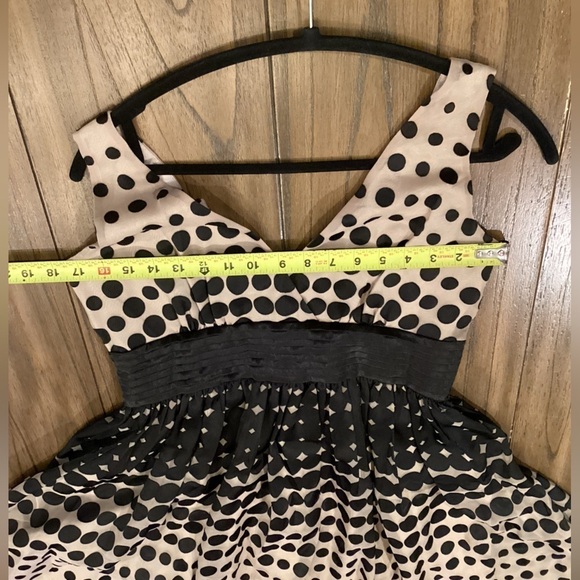 Anthropologie Burlapp polka dot Stripe Brown Black Sleeveless flare Mini dress 8 - Picture 4 of 11